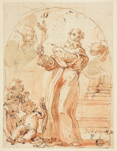 Stojící františkánský svatý drží krucifix od Giovanni Battista Gaulli