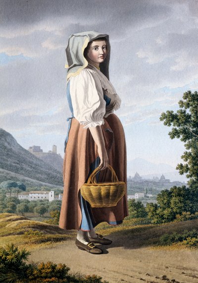Rolník v pozadí Maddaloni, Giovan Battista Lusieri (cca 1755-1821), akvarel na papíře 32x23 cm, Itálie od Giovanni Battista Lusieri