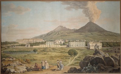 Svahy Vesuvu z Portici s výhledem na Bourbonský palác, Giovan Battista Lusieri, kvaš. od Giovanni Battista Lusieri