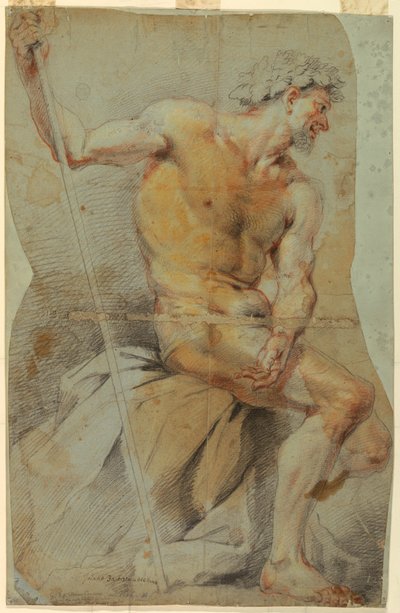 Kresba, Studie nahého staršího muže, Bakcha nebo jednoho z jeho společníků, 1660-70 od Giovanni Battista Merano