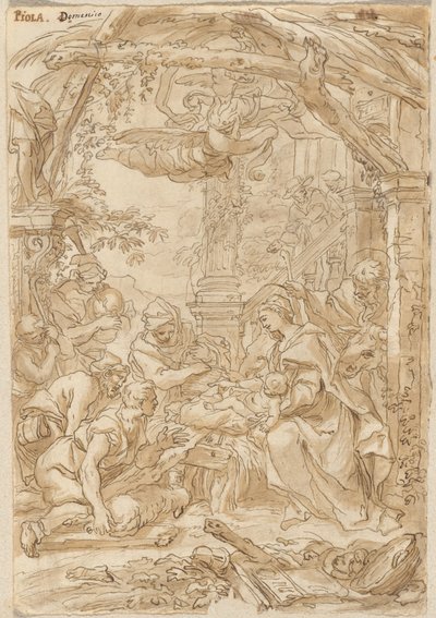 Klanění pastýřů, asi 1680-1690 (kresba perem a tuší) od Giovanni Battista Merano