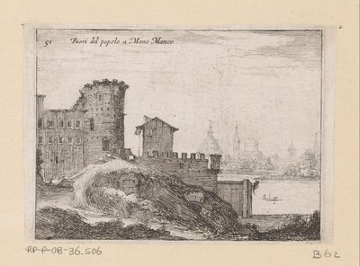 Bouwwerken te Rome, nabij de Porta del Popolo Z lidí Mano Manco (titul na předmětu) Gezichten op Rome (název série) Některé pohledy a perspektivy neobydlených míst v Římě (název série) od Giovanni Battista Mercati