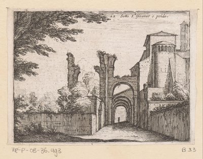 Clivus Scauri en de Santi Giovanni a Paolo Pod S.t Gioanne a poldo (titul na objektu) Gezichten op Rome (název série) Některé pohledy a perspektivy neobydlených míst v Římě (název série) od Giovanni Battista Mercati