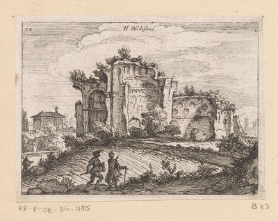 Zřícenina v krajině Il Medesino (název na objektu) Pohledy na Řím (název série) Alcune vedute et prospettive di luoghi dishabitati di Roma (název série) od Giovanni Battista Mercati