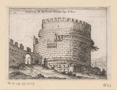 Tombe van Caecilia Metella te Rome Sepulcrum M. Mallorum s názvem Cape of Boue (název na objektu) Gezichten op Rome (název série) Některé pohledy a perspektivy neobydlených míst v Římě (název série) od Giovanni Battista Mercati
