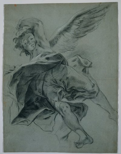 A Flying Angel recto, Studie rukou hrajících na nástroje verso, 1723-1727. od Giovanni Battista Piazzetta