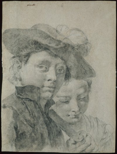 Mladý chlapec s opeřeným kloboukem a mladá dívka od Giovanni Battista Piazzetta