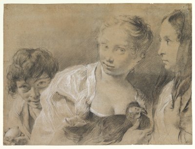 Chlapec s vejcem, dívka se slepicí a přihlížející žena od Giovanni Battista Piazzetta