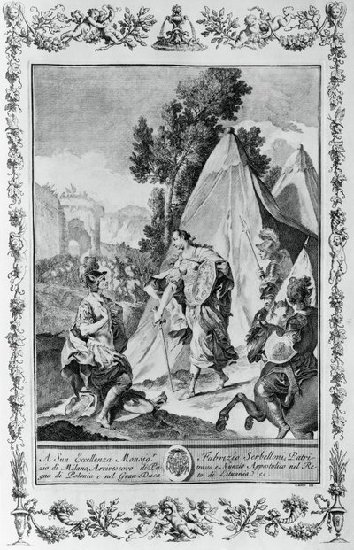 Crusaders at Siege of Jerusalem, rytina, Giovanni Battista Piazzetta (1683-1754) pro Canto III Jeruzalém Doručeno, Torquato Tasso (1544-1595), vydal Giovanni Battista Albrizzi, Benátky, Itálie od Giovanni Battista Piazzetta