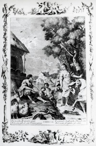 Erminia je uvítána pastýřem, zpěv VII, Jeruzalém vysvobozen od Giovanni Battista Piazzetta