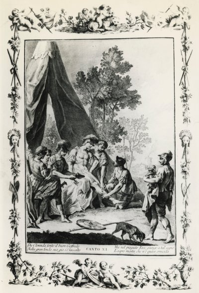 Jerusalem Delivered, ilustrace zpěvu XI Giovanni Battista Piazzetta (1683-1754) pro báseň Torquata Tassa (1544-1595), vydání vydané v Benátkách v roce 1745, Itálie od Giovanni Battista Piazzetta