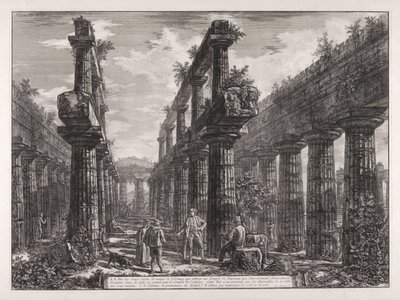 A., B. Pohled na pozůstatky dvou řad sloupů v Neptunově chrámu, které po stranách tvořily sloupořadí v celle a nesly střechu stavby ... od Giovanni Battista Piranesi