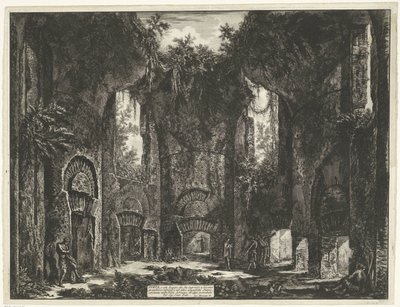 Akademie v de Villa Adriana t a Tivoli Dieta, nebo obojí Místo, které umožňuje vstup do několika grandiózních kójí a do dalších nádherných pokojů, existujících ve vile Adrian (...) (název na objektu) Gezichten op Rome (název série) Pohledy na Řím kreslené  od Giovanni Battista Piranesi