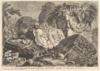 Starověký oltář, na kterém se ve starověku prováděly oběti, obklopený dalšími rui..., ca. 1750. od Giovanni Battista Piranesi