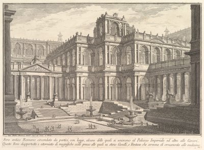 Starověké římské fórum obklopené portiky, s lodžiemi, z nichž některé komunikují s..., ca. 1750. od Giovanni Battista Piranesi