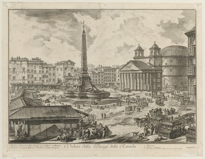 Pohled na Piazza della Rotonda s Pantheonem a obeliskem od Giovanni Battista Piranesi