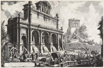 Pohled na Castello dell’Acqua Paola na Monte Aureo (Gianicolo) od Giovanni Battista Piranesi