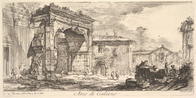 Gallienův oblouk. 1. Průčelí kostela S. Vito Arco di Galieno. 1. Fasáda ..., ca. 1748. od Giovanni Battista Piranesi
