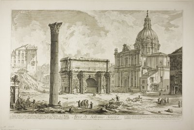 Oblouk Septimia Severa, kterým procházela starověká posvátná cesta, přivádějící vítěze do Kapitolu, z Views of Rome od Giovanni Battista Piranesi