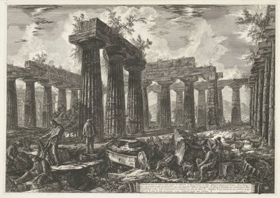 Basilica di Paestum v Paestum Autre vue interiér des restes du Collège supposé des Anfictions (název na objektu) Různé pohledy na zbytky tří velkých budov, které stále stojí v Paestum (název série) Differentes vues de quelques od Giovanni Battista Piranesi