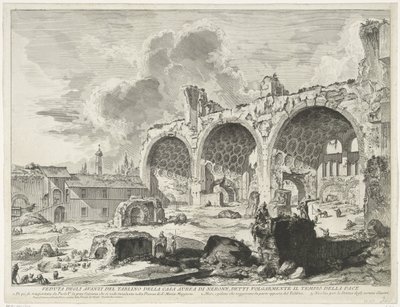 Bazilika van Maxentius te Rome Pohled na zbytky Tablino Neronova zlatého domu, běžně známého jako Chrám míru (název na předmětu) Gezichten op Rome (název série) Pohledy na Řím navrhl a vyryl Giambattista Piranesi architekt V od Giovanni Battista Piranesi