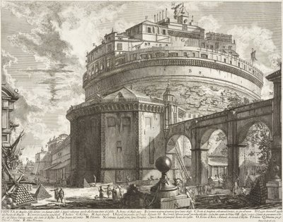 Pohled na mauzoleum Aelia Hadriana (Andělský hrad) od Giovanni Battista Piranesi