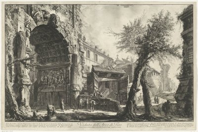 Boog van Titus te Rome Pohled na Titův oblouk (název na objektu) Gezichten op Rome (název série) Pohledy na Řím navržený a vyrytý architektem Giambattista Piranesi Ve (nez) iano (název série) od Giovanni Battista Piranesi