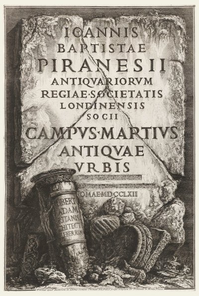 Kniha, Frontispiece, s věnováním Robertu Adamovi, v Il Campo Marzio dell