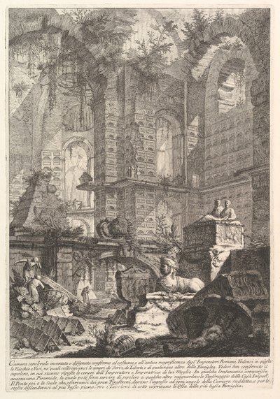 Pohřební komora vynalezena a navržena podle zvyku a ke starobylé velkoleposti ..., ca. 1750. od Giovanni Battista Piranesi