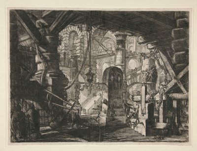 Carceri, XVI.: Molo s řetězy od Giovanni Battista Piranesi