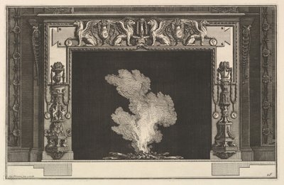 Komín: Ponížení grifonci na překladu a svícny na ostění Ch. doprovázet..., ca. 1769. od Giovanni Battista Piranesi