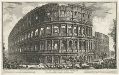 Koloseum v Římě Pohled na Flaviův amfiteátr, známý jako Koloseum (název na objektu) Gezichten op Rome (název série) Pohledy na Řím navržený a vyrytý architektem Giambattista Piranesi Ve (nez) iano (název série) od Giovanni Battista Piranesi