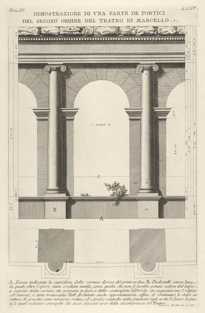 Nárys a půdorys portika druhého řádu v Divadle Marcella Teatro di Marc..., 1756. od Giovanni Battista Piranesi