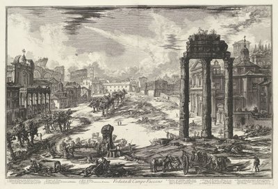 Forum Romanum te Rome Pohled na Campo Vaccino (název na objektu) Gezichten op Rome (název série) Pohledy na Řím navržený a vyrytý architektem Giambattista Piranesi Ve (nez) iano (název série) od Giovanni Battista Piranesi