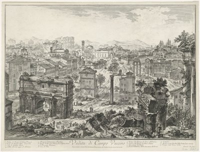 Forum Romanum te Rome Pohled na Campo Vaccino (název na objektu) Gezichten op Rome (název série) Pohledy na Řím navržený a vyrytý architektem Giambattista Piranesi Ve (nez) iano (název série) od Giovanni Battista Piranesi