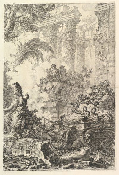 Frontispis, se sochou Minervy, ca. 1748. od Giovanni Battista Piranesi