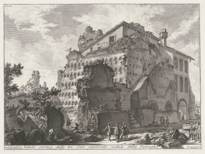 Graftombe van familie van keizer Augustus Vnější pohled na tři hrobové místnosti, o kterých se předpokládá, že patří rodině Aug.to (název na objektu) Archeologische vondsten in en rond Rome (název série) Římské starožitnosti (název série) od Giovanni Battista Piranesi