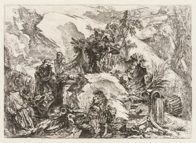 Groteschi: Ruiny se Smrtihlavou a kostrou od Giovanni Battista Piranesi