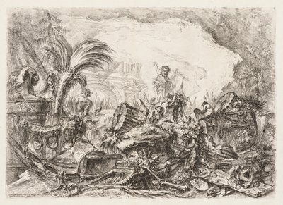 Groteschi: Ruiny se sochou fauna a padlým sloupem, ca. 1745-50. od Giovanni Battista Piranesi