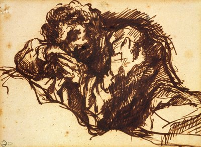 Poloviční portrét muže sklánějícího se (pero a inkoust na papíře) od Giovanni Battista Piranesi