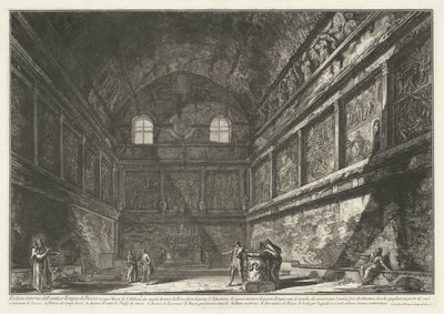 Interieur van Church of Sant’Urbano te Rome Vnitřní pohled na starověký Bakchův chrám, dnes kostel S. Urbano dvě míle od Říma mimo Porta S. Sebastiano (název na objektu) Gezichten op Rome (název série) Pohledy na Řím zakresleny a dovnitř od Giovanni Battista Piranesi