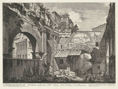 Interieur van de Porticus van Octavia te Rome Vnitřní pohled na Atrium Portika Octavie (nadpis na objektu) Gezichten op Rome (název série) Pohledy na Řím navržený a vyrytý architektem Giambattista Piranesi Ve (nez) iano (název série) od Giovanni Battista Piranesi