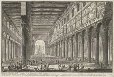 Interieur van de Sint-Paulus buiten de Muren te Rome Vnitřní pohled na baziliku S. Paolo fuori delle Mur (...) (titul na objektu) Gezichten op Rome (název série) Pohledy na Řím navržený a vyrytý architektem Giambattista Piranesi Ve (nez) iano od Giovanni Battista Piranesi