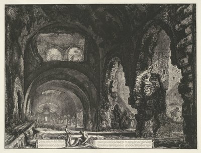 Interieur van de Tempel van Hercules Victor t a Tivoli Vnitřní pohled na Villa di Mecenate (název na objektu) Gezichten op Rome (název série) Pohledy na Řím navržený a vyrytý architektem Giambattista Piranesi Ve (nez) iano (název série) od Giovanni Battista Piranesi