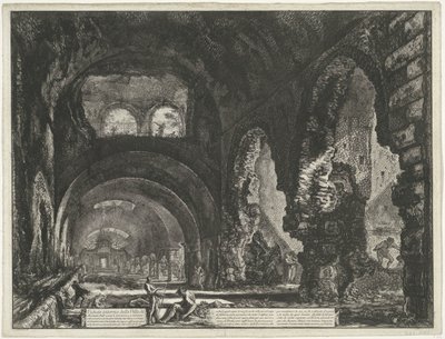 Interieur van de Tempel van Hercules Victor t a Tivoli Vnitřní pohled na Villa di Mecenate (název na objektu) Gezichten op Rome (název série) Pohledy na Řím navržený a vyrytý architektem Giambattista Piranesi Ve (nez) iano (název série) od Giovanni Battista Piranesi