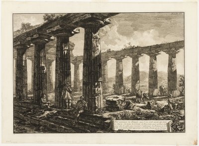 Vnitřní pohled na chrám, o kterém se věří, že byl zasvěcen Juno, z různých pohledů na Paestum od Giovanni Battista Piranesi
