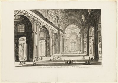 Pohled na interiér baziliky svatého Petra ve Vatikánu z knihy Pohledy na Řím od Giovanni Battista Piranesi