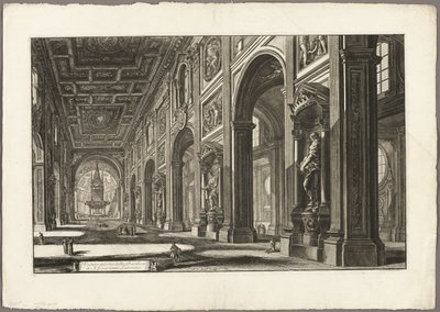 Vnitřní pohled na baziliku svatého Jana v Lateránu, z pohledů na Řím od Giovanni Battista Piranesi