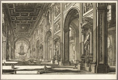 Vnitřní pohled na baziliku svatého Jana v Lateránu, z pohledů na Řím od Giovanni Battista Piranesi