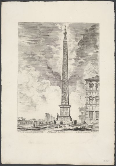 Lateránský obelisk v Římě Egyptský obelisk (název na předmětu) Gezichten op Rome (název série) Pohledy na Řím navržený a vyrytý architektem Giambattista Piranesi Ve (nez) iano (název série) od Giovanni Battista Piranesi